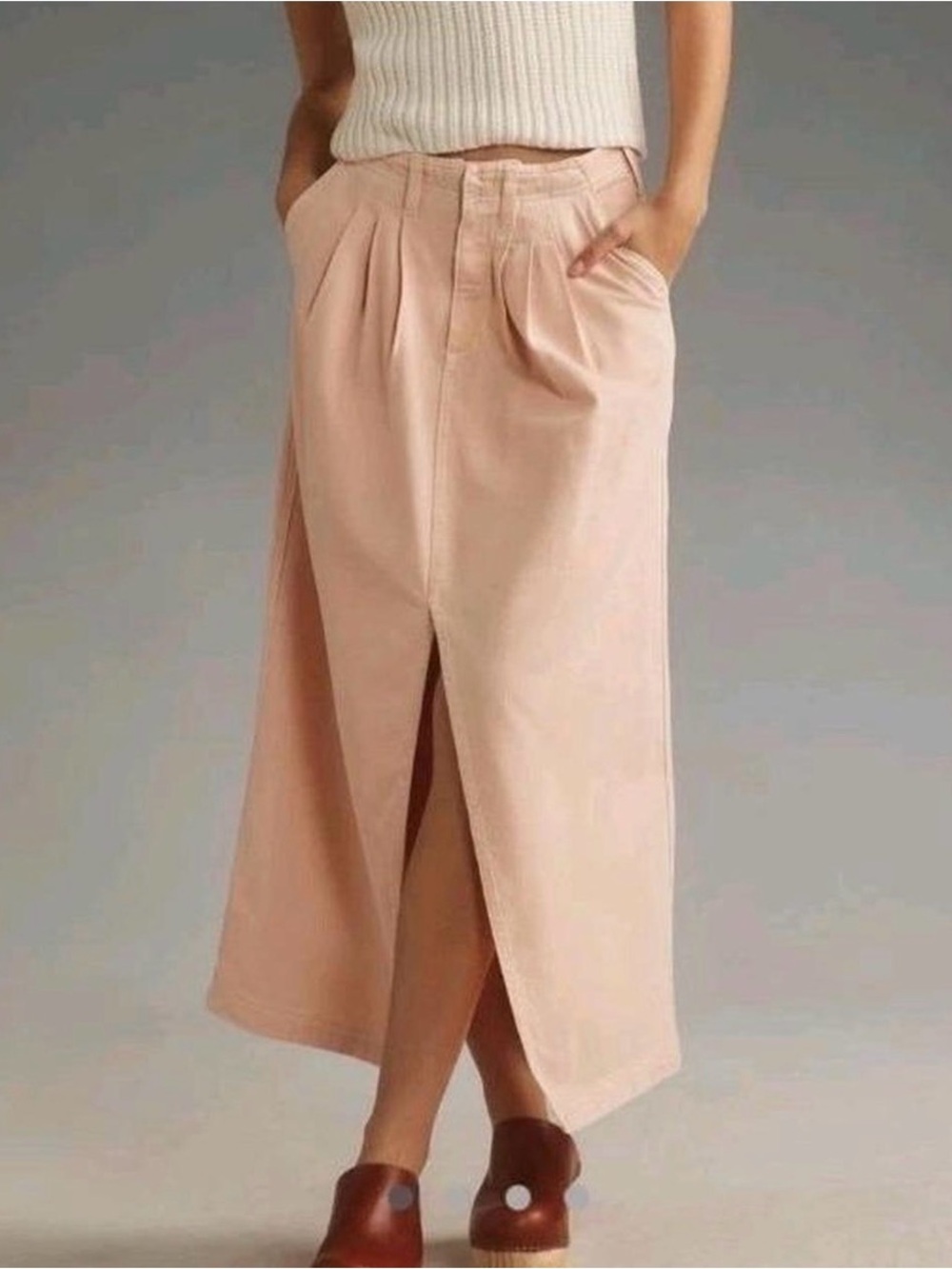 Pilcro Blush Pink Midi Skirt with Front Slit